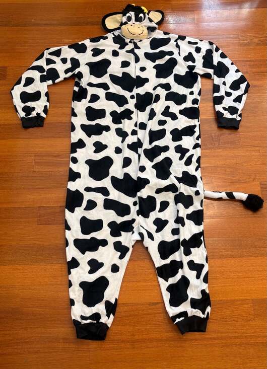 Unbranded Pants - Cow Animal Character Fleece Hooded Onesie Jumpsuit with Tail Adult XL